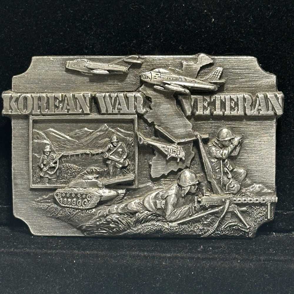 Siskiyou Korean War Veteran 1950-53 Military Jet Tank Pewter Belt Buckle USA